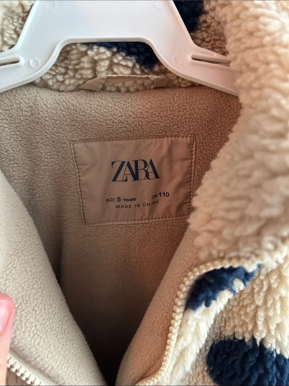 Zara Cream Sherpa Jacket with Navy Heart Accents